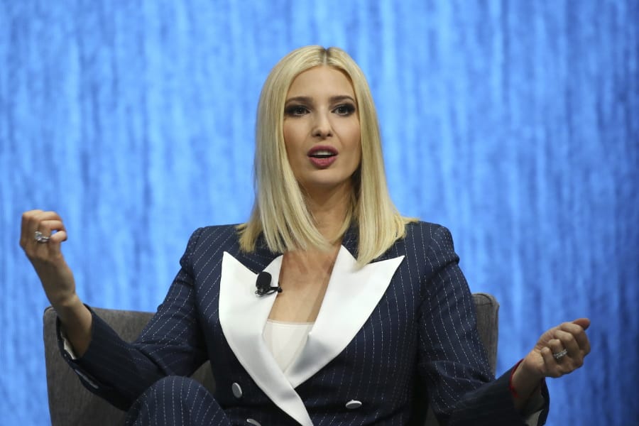 Ivanka Trump, the daughter and senior adviser to U.S. President Donald Trump, answers a question as she is interviewed at the Consumer Technology Association Keynote during the CES tech show Tuesday, Jan. 7, 2020, in Las Vegas. (AP Photo/Ross D.