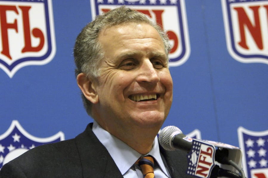 Former NFL Commissioner Paul Tagliabue has made the Pro Football Hall of Fame in his fifth attempt. Tagliabue and former New York Giants general manager George Young made it as contributors. Ex-Dallas Cowboys safety Cliff Harris and former Cleveland receiver Mac Speedie completed the centennial class announced Wednesday, Jan. 15, 2020. The class of 10 senior candidates, three contributors and two coaches are part of the hall's celebration of the NFL's 100th season. (AP Photo/D.J.