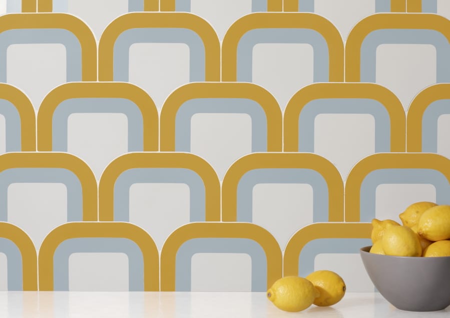 Tile by Australian designer Pietta Donovan, who has created a hip collection of cement tile inspired by the kaleidoscopic shapes, curvy profiles and distinct colorways of &#039;70s wallpaper.
