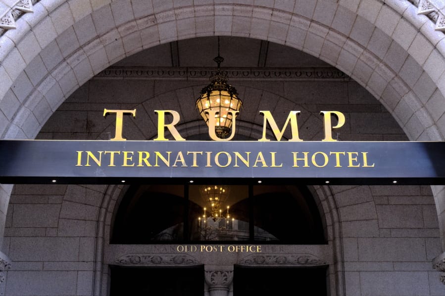 FILE - In this March 11, 2019 file photo, the Trump International Hotel is seen in Washington. District of Columbia Attorney General is suing President Donald Trump&#039;s inaugural committee and two companies that control the Trump International Hotel in D.C., accusing the groups of abusing nonprofit funds to benefit Trump&#039;s family.