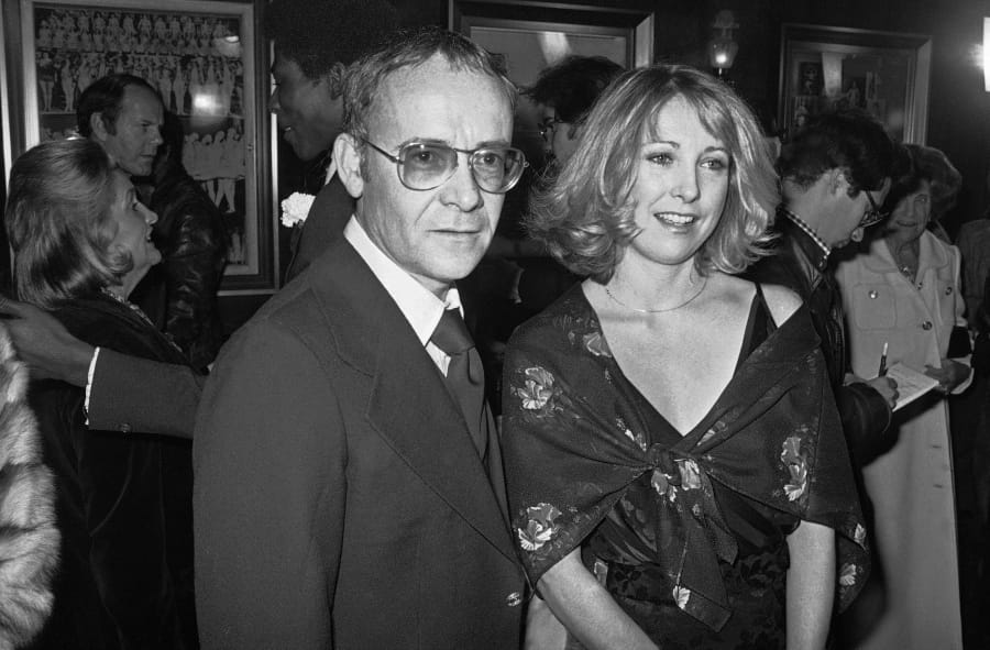 FILE - In this Nov. 15, 1977, file photo, Buck Henry and Teri Garr appear at the opening of the movie &quot;Close Encounters of the Third Kind&quot; in New York. Henry, the versatile writer, director and character actor who co-wrote and appeared in &quot;The Graduate&#039;&#039; has died in Los Angeles. He was 89. Henry&#039;s wife, Irene Ramp, told The Washington Post that his death was due to a heart attack.