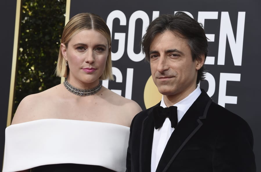 FILE - This Jan. 5, 2020 file photo shows director Greta Gerwig, left, and Noah Baumbach at the 77th annual Golden Globe Awards in Beverly Hills, Calif. Both Gerwig and Baumback failed to receive Oscar nominations for best director for their film &quot;Little Women&quot; and &quot;Marriage Story,&quot; respectively, but they did receive nominations for adapted screenplay for Gerwig and original screenplay for Baumbauch.