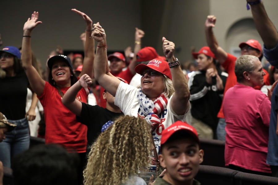 FILE - In this Jan. 3, 2020 file photo, supporters of President Donald Trump turn and yell towards the news media during a rally for evangelical supporters at the King Jesus International Ministry in Miami. Trump&#039;s bond with white evangelical voters has long sparked debate. But misunderstandings persist about his support from a Christian voting bloc that favored the GOP long before he took office.