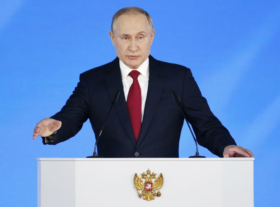 Russian President Vladimir Putin addresses the State Council in Moscow, Russia, Wednesday, Jan. 15, 2020.