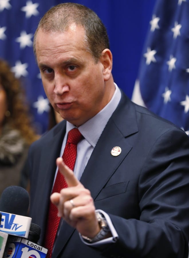 U.S Rep. Mario Diaz-Balart, R-Fla., speaks during a news conference after a roundtable discussion with Secretary of State Mike Pompeo, Florida Gov. Ron DeSantis and Venezuelan exiles, Thursday, Jan. 23, 2020, in Miami.