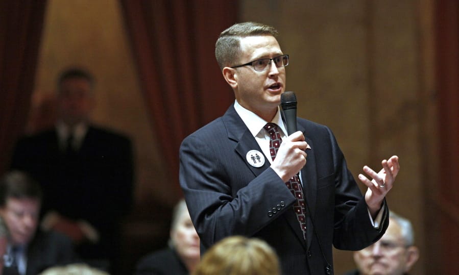 State Rep. Matt Shea, R-Spokane Valley, speaks at the Capitol in Olympia. Shea, a right-wing lawmaker from Washington state said Friday, Jan. 10, 2020 that a recent report that branded him a &#039;Ao&#039;Aodomestic terrorist&#039;&#039; is a lie and that he will continue to represent the people of his district.