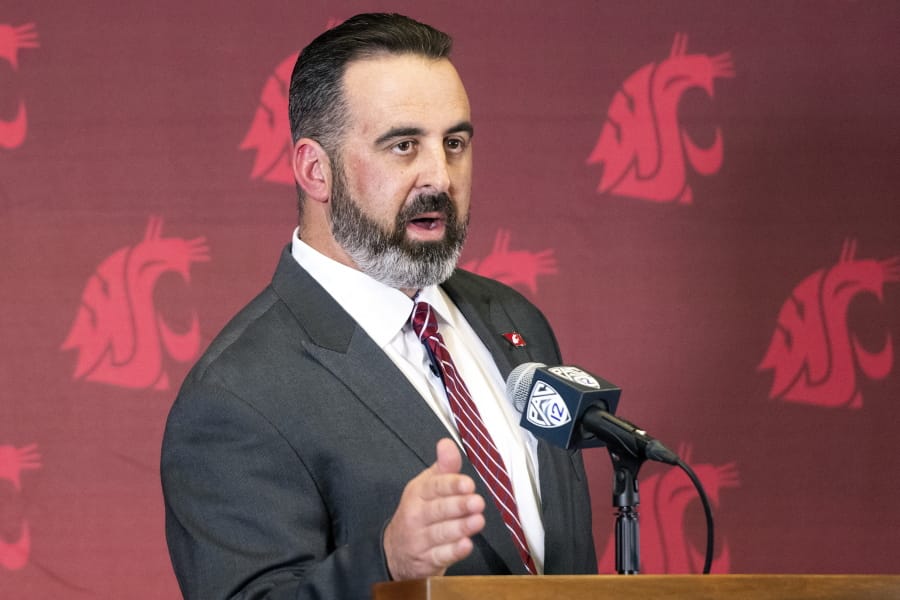 New Washington State football coach Nick Rolovich speaks during a news conference after being officially introduced as the head coach on Thursday, Jan. 16, 2020, in Pullman, Wash.