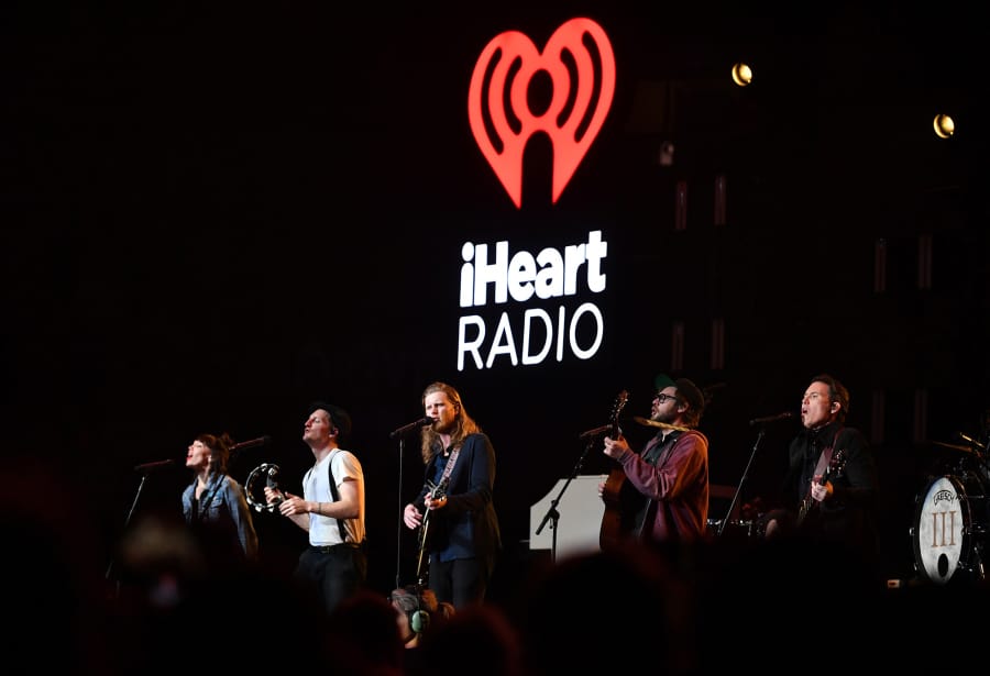 From left, Lauren Jacobson, Jeremiah Fraites, Wesley Schultz, Stelth Ulvang, and Byron Isaacs of The Lumineers perform onstage at the 2020 iHeartRadio ALTer EGO at The Forum on Jan. 18, 2020 in Inglewood, Calif.
