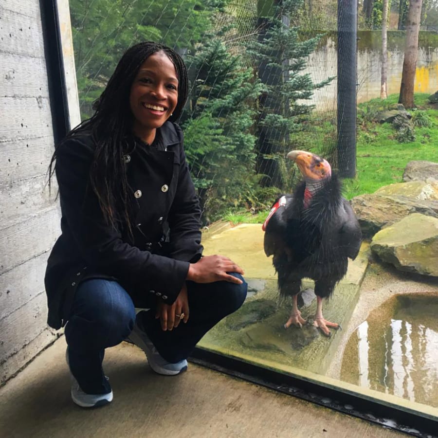 Aurelia Skipwith, the new director of the U.S. Fish and Wildife Service, poses with a friend. Skipwith sat down recently with The Columbian for an interview at the Northwest Sportsmen&#039;s Show in Portland.