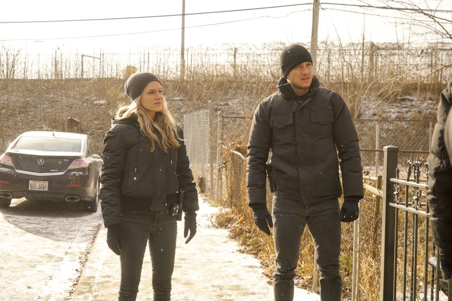 Tracy Spiridakos as Hailey Upton, left, and Jesse Lee Soffer as Jay Halstead in a scene from the television show &quot;Chicago P.D.&quot; (Elizabeth Sisson/NBC)