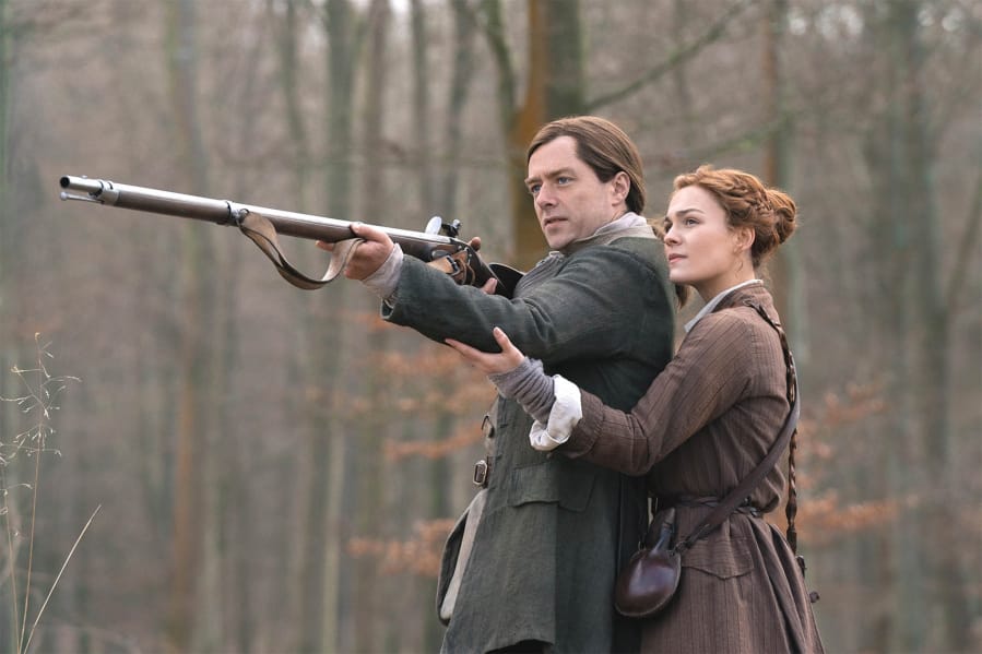 Richard Rankin and Sophie Skelton in the Starz series &quot;Outlander.&quot; (Aimee Spinks/Starz Entertainment)
