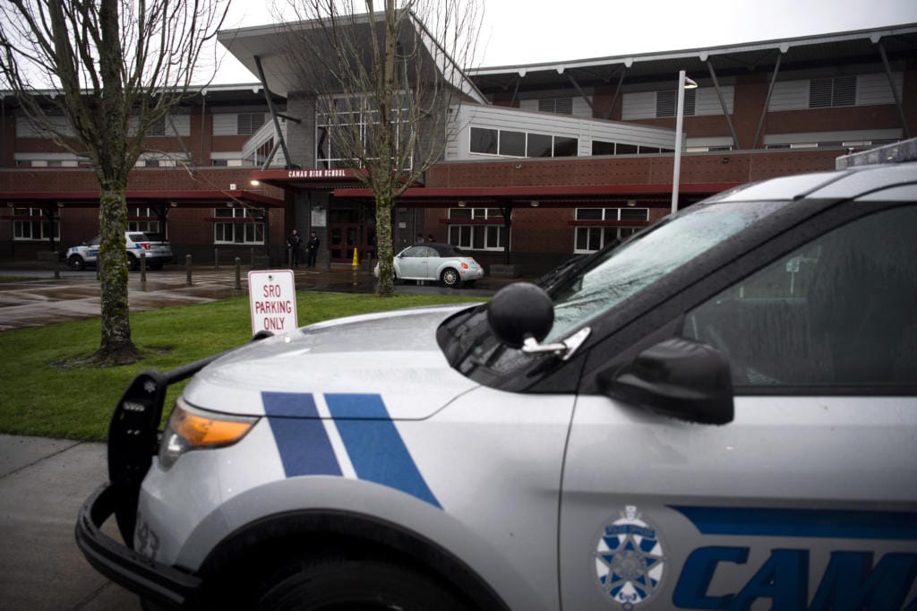 Police presence was evident at Camas High School on Wednesday. A student walk out planned in protest to recent comments made by Camas High School Principal Liza Sejkora was canceled on Wednesday morning.