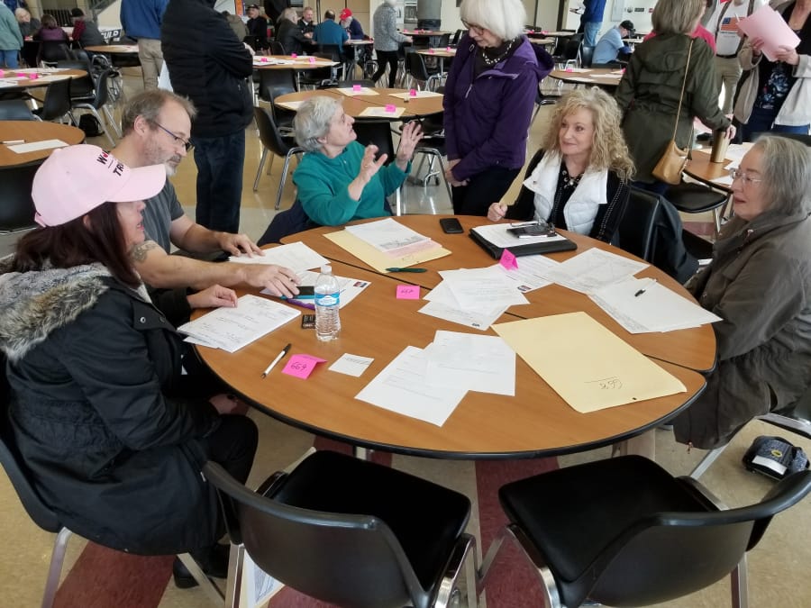 Clark County Republican Party voters gather Saturday for the GOP caucus. Attendees chose delegates to represent their precincts at the county convention in April.