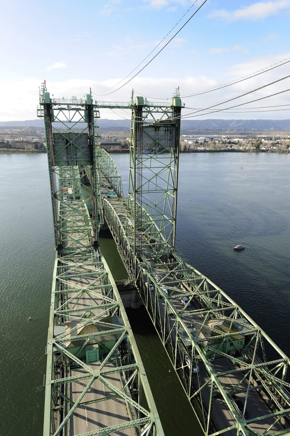 In September, Hamilton Construction Co. of Springfield, Ore., will replace several components of the Interstate 5 Bridge&#039;s lifting mechanism for the northbound span, which can be seen to the left in this photo looking south toward Oregon.