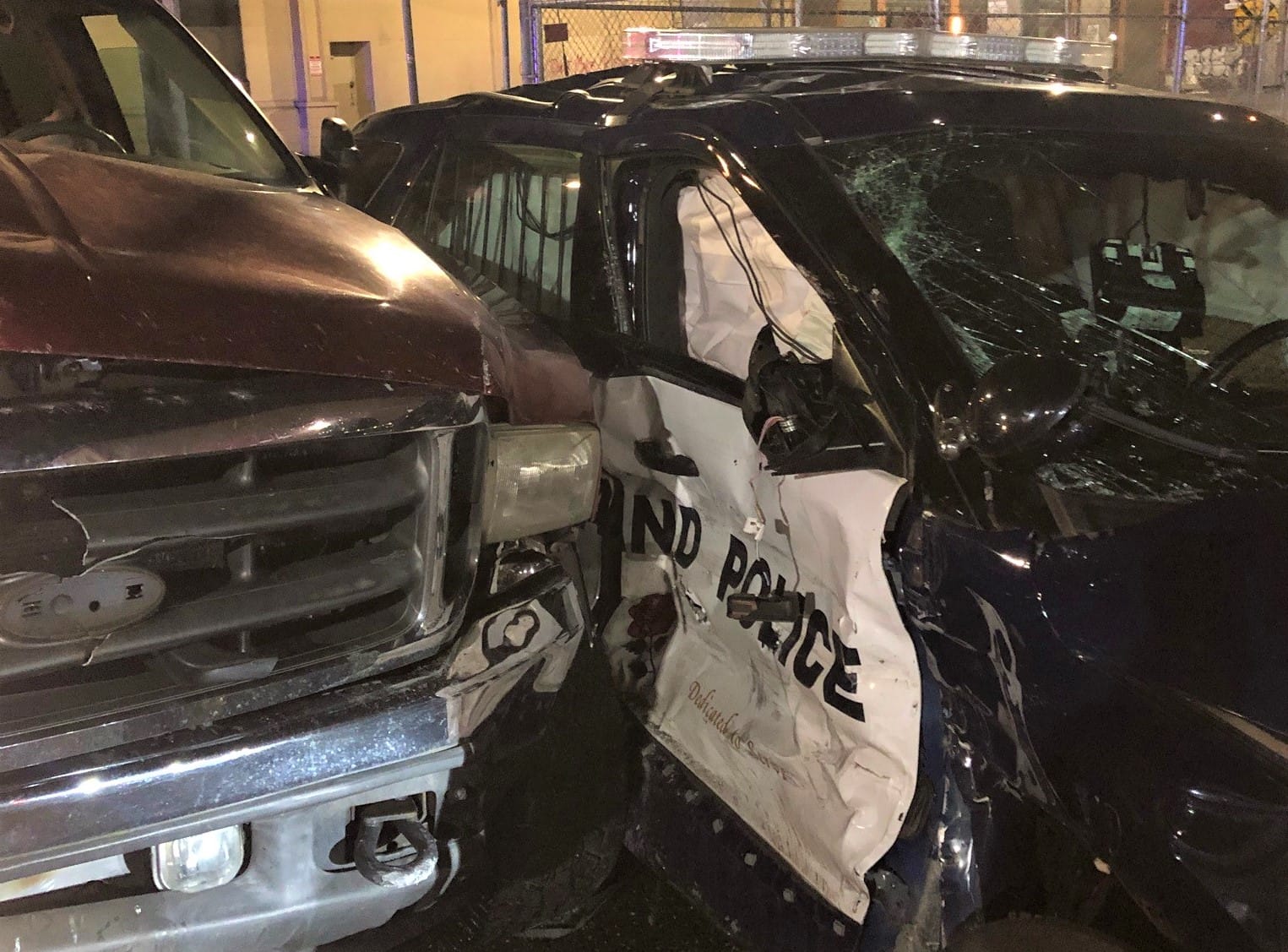 A Portland Police Bureau officer was injured early Monday in a hit-and-run crash involving a Ford F-350 pickup that had been reported stolen in Vancouver.