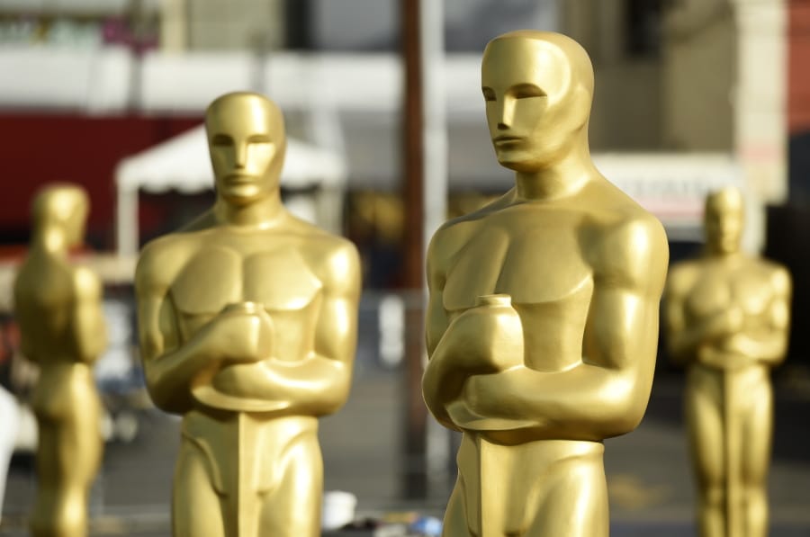 Oscar statues stand off of Hollywood Boulevard in preparation for Sunday&#039;s 92nd Academy Awards at the Dolby Theatre, Wednesday, Feb. 5, 2020, in Los Angeles.
