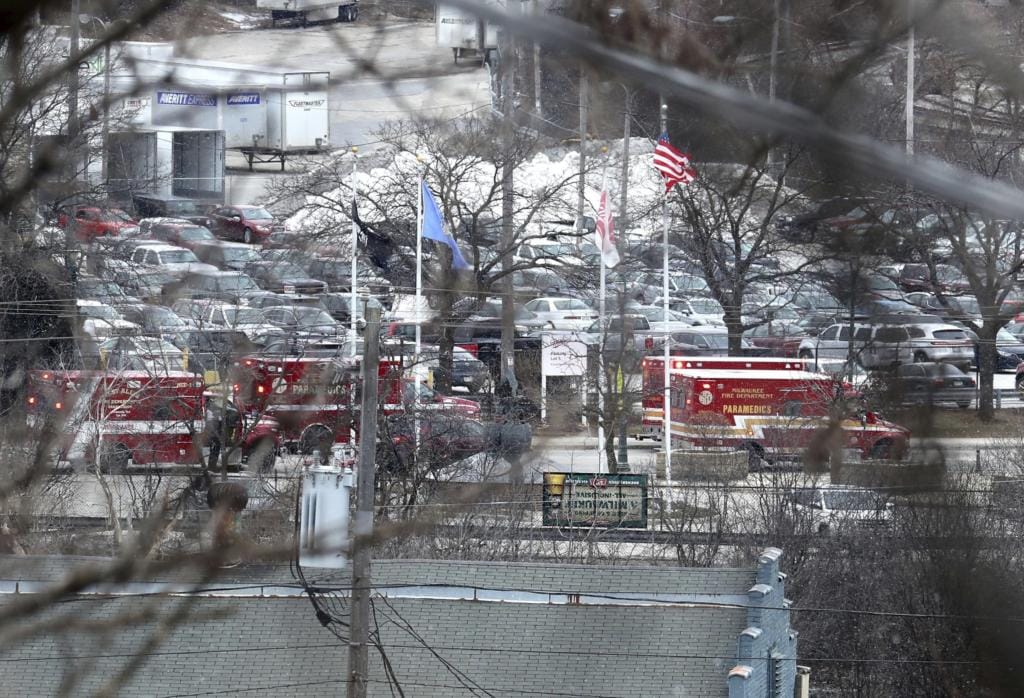 Milwaukee Police and Milwaukee Fire Dept. personnel respond to reports of an active shooting at the Molson Coors Brewing Co. campus in Milwaukee, Wednesday, Feb. 26, 2020.
