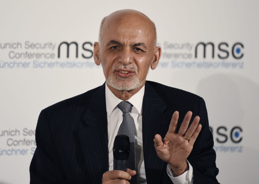 In this Saturday, Feb. 15, 2020 file photo, Afghan President Ashraf Ghani speaks at the Munich Security Conference, in Munich, Germany. The Afghan Independent Election Commission said Tuesday, Feb. 18, 2020, that President Ashraf Ghani has won a second term as president.