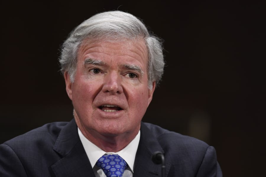 National Collegiate Athletic Association President Mark Emmert testifies during a Senate Commerce subcommittee hearing on Capitol Hill in Washington, Tuesday, Feb. 11, 2020, on intercollegiate athlete compensation.