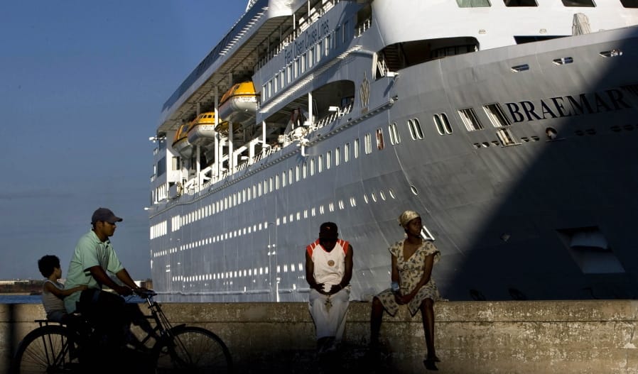 FILE - In this April 14, 2008 file photo, the Fred Olson Cruise Liner Braemar is docked at the port in Havana, Cuba. On Thursday, Feb. 27, 2020 the Dominican Republic turned back the Braemar because some on board showed potential symptoms of the new coronavirus COVID-19.
