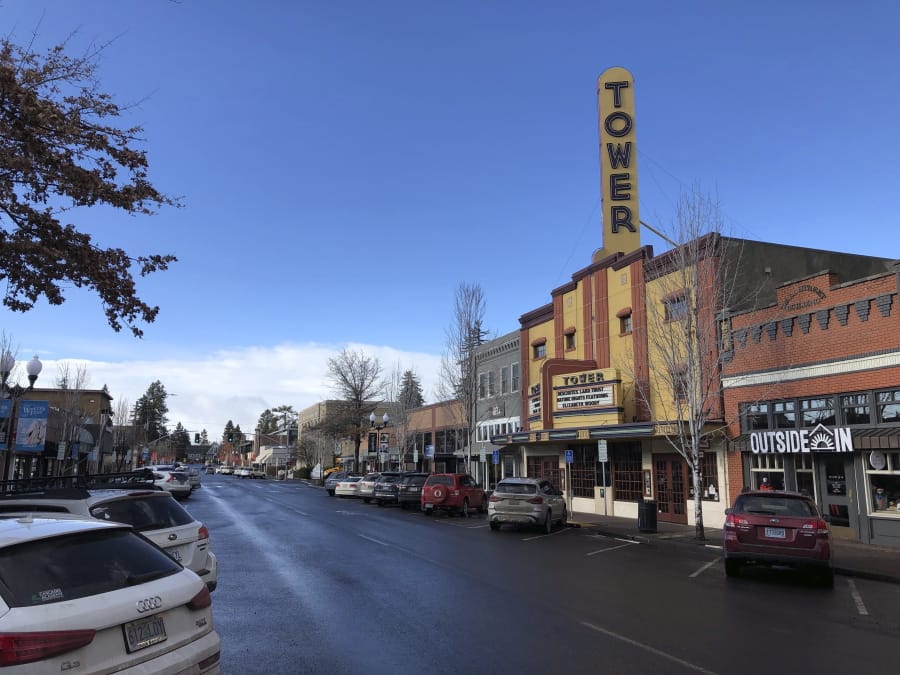 This Jan. 28, 2020 photo shows the Tower theatre located in downtown Bend, Ore., where the population in the early 1990&#039;s was around 25,000 and leaned Republican. Demographic shifts are helping push the Republican Party into a nosedive along the West Coast. The last Republican presidential candidate that California went for was George H.W. Bush. For Oregon and Washington, it was Ronald Reagan. Now, Republicans in the three states are even struggling to hold seats in Congress, statehouses and city councils.