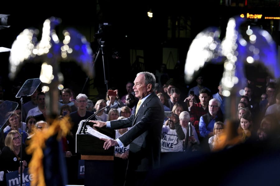 FILE - In this Feb. 4, 2020, file photo, Democratic presidential candidate and former New York City Mayor Michael Bloomberg speaks at a campaign rally at the National Constitution Center in Philadelphia.