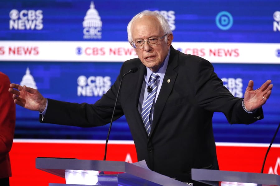 Democratic presidential candidates Sen. Bernie Sanders, I-Vt., speaks during a Democratic presidential primary debate at the Gaillard Center, Tuesday, Feb. 25, 2020, in Charleston, S.C., co-hosted by CBS News and the Congressional Black Caucus Institute.
