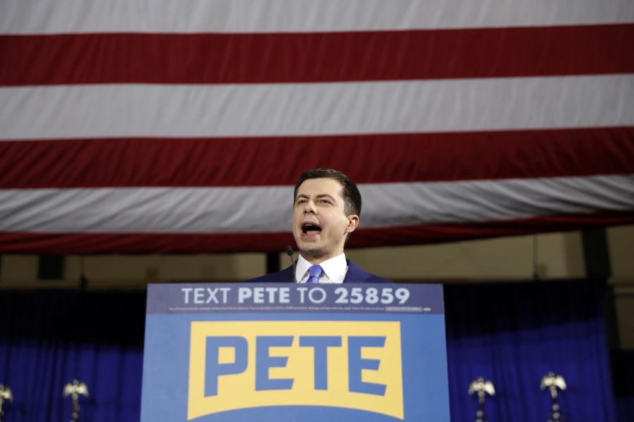 Democratic presidential candidate former South Bend, Ind., Mayor Pete Buttigieg speaks to supporters at a primary night election rally at Nashua Community College, Tuesday, Feb. 11, 2020, in Nashua, N.H.