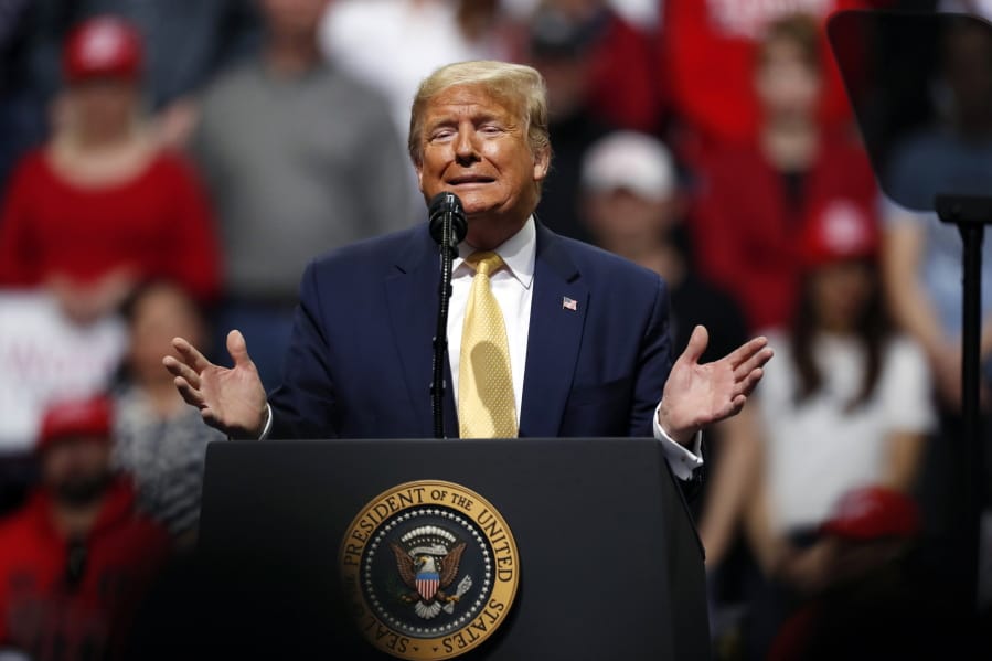President Donald Trump speaks at a campaign rally Thursday, Feb. 20, 2020, in Colorado Springs, Colo.