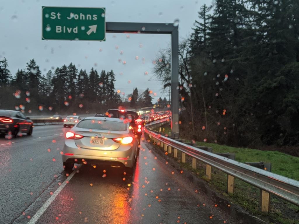 Traffic backs up on state Route 500 in Vancouver this morning after a crash on the Interstate 205 Bridge caused snarls throughout Clark County.