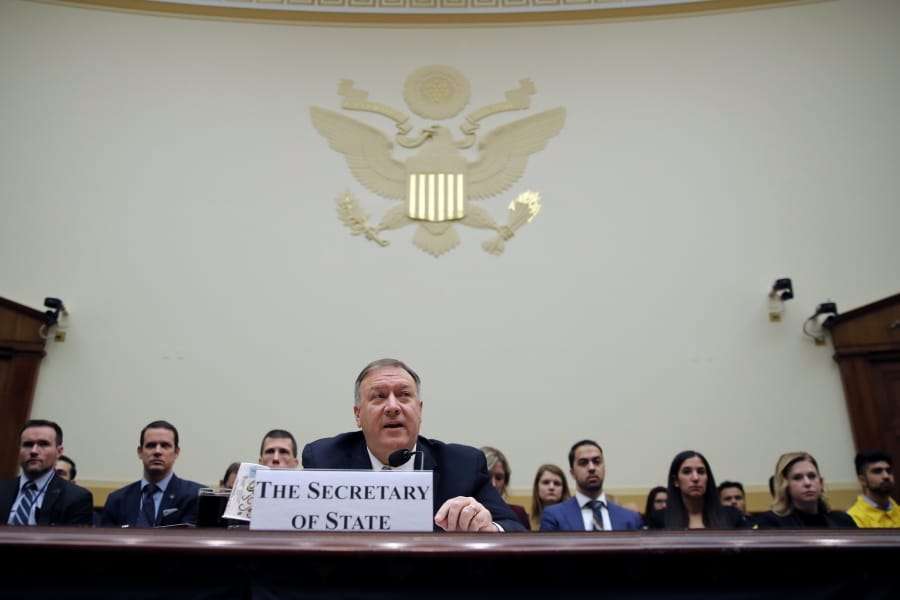 Secretary of State Mike Pompeo testifies during a House Foreign Affairs Committee hearing on Capitol Hill in Washington, Friday, Feb. 28, 2020, about the Trump administration&#039;s policies on Iran, Iraq and the use of force.