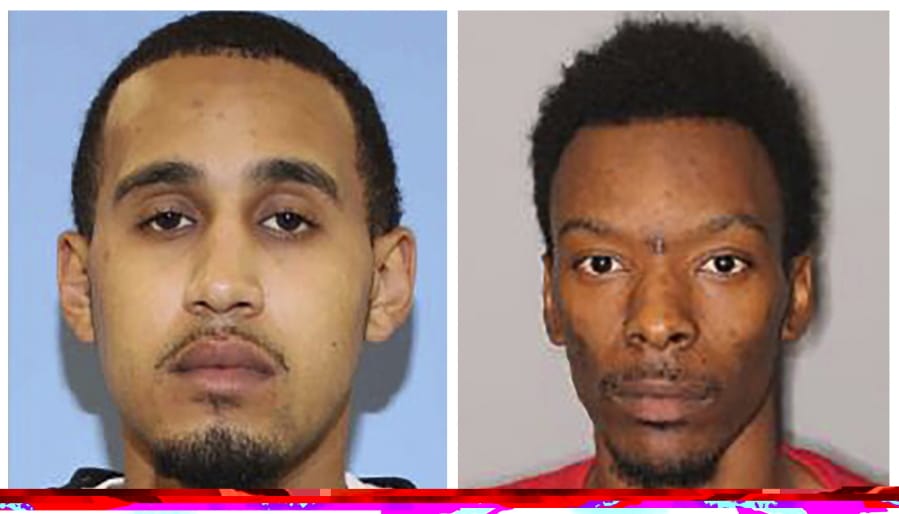 FILE - This combination of undated photos released by the Seattle Police Department shows Marquise Tolbert, left, and William Tolliver. The two men who investigators say were involved in a downtown Seattle shooting that killed one person and injured several others were arrested Saturday, the Seattle Police Department said. The Seattle Times and the Las Vegas Review-Journal report that Tolbert, 24, and Tolliver, 24, were booked into jail in Clark County, Nevada, according to jail records.