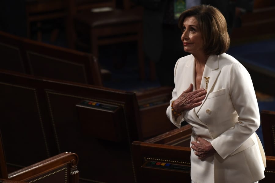 House Speaker Nancy Pelosi of Calif., bows to the guests seated in her gallery seats after President Donald Trump delivered his State of the Union address to a joint session of Congress on Capitol Hill in Washington, Tuesday, Feb. 4, 2020.