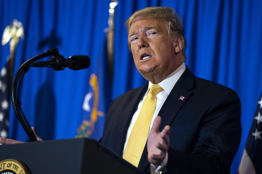 President Donald Trump delivers the commencement address at the &quot;Hope for Prisoners&quot; graduation ceremony, Thursday, Feb. 20, 2020, in Las Vegas.