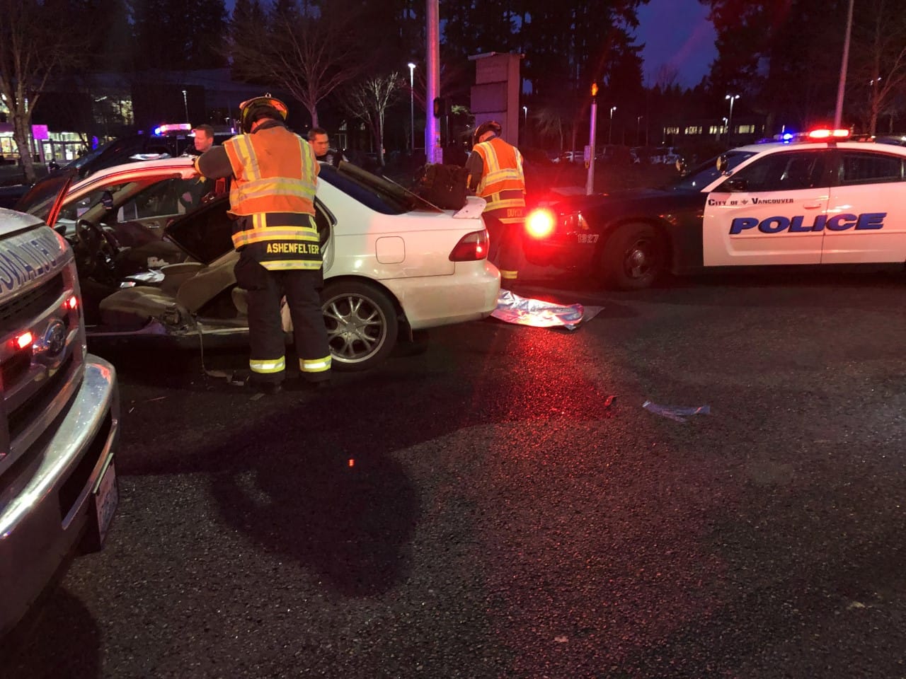 Two people suffered not life-threatening injuries in a crash Tuesday evening in east Vancouver.