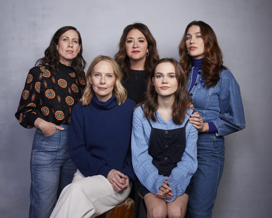 Miriam Shor, from top left, director Liz Garbus, Lola Kirke, Amy Ryan, front left, and Oona Laurence talk about the film &quot;Lost Girls&quot; at the Music Lodge during the Sundance Film Festival on Jan. 26 in Park City, Utah.