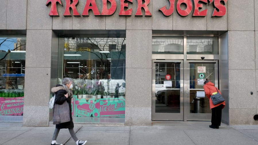 The Trader Joe&#039;s store on 14th Street near Union Square in New York is seen March 24 with its doors closed after an employee tested positive for COVID19. A sign outside the store informed customers the store was temporarily closed for cleaning. (Luiz C.