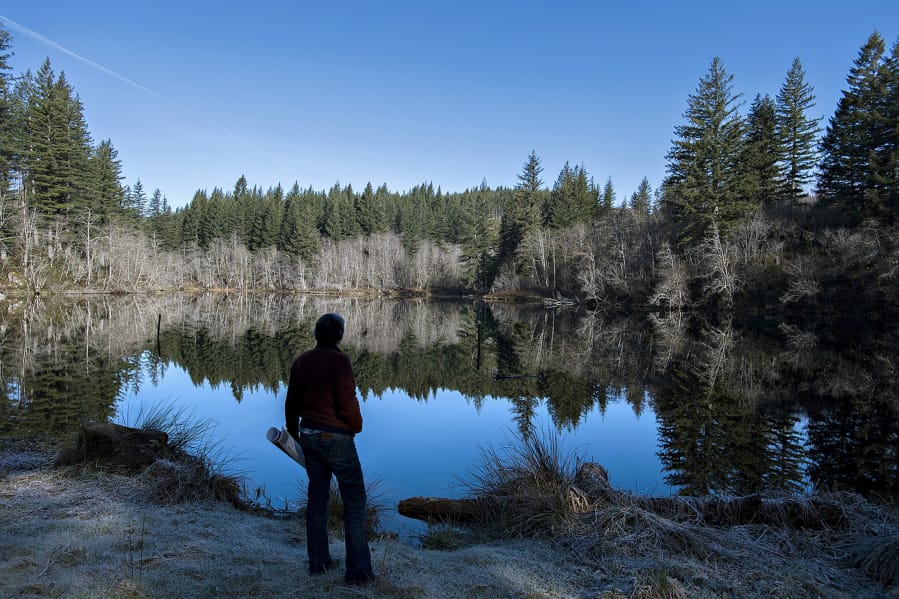 Cherie Kearney, forest conservation director for Columbia Land Trust, looks over Kwoneesum Lake on Tuesday morning. The M.J. Murdock Charitable Trust will provide $450,000 for the Columbia Land Trust to purchase 1,300 acres in Skamania County along Wildboy Creek, a tributary to the West Fork Washougal River. The property, which is currently owned by Weyerhaeuser Co., includes a 45-foot-high dam that the Cowlitz Indian Tribe intends to remove.