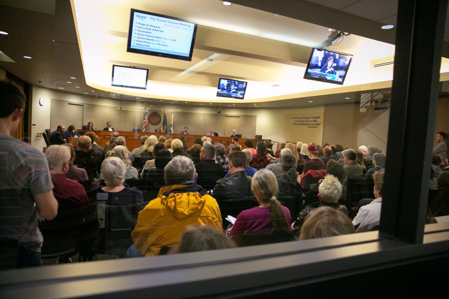 Council chambers at Vancouver City Hall were full, with 40 people signed up to give citizen testimony Monday. Several of the attendees addressed the city council about the Heights District Plan, encouraging it to extend the review period on the project's environmental impact statement.