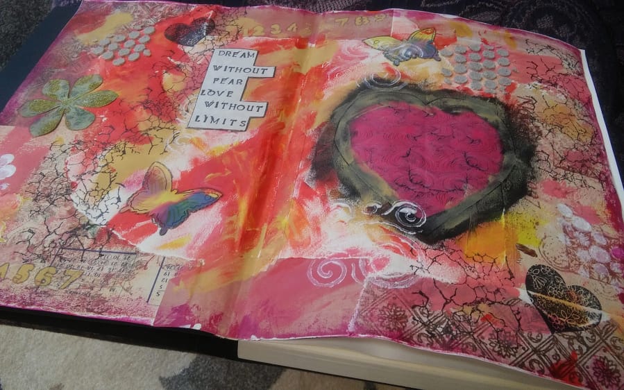 Barbara Sheehan, art journaling instructor and owner of Vancouver Art Space, uses whatever is at hand to make her journals, including old books, file folders and stamps.