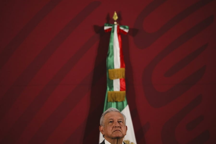 Mexico&#039;s President Andres Manuel Lopez Obrador gives his daily news conference at the presidential palace in Mexico City, early Thursday, March 19, 2020.