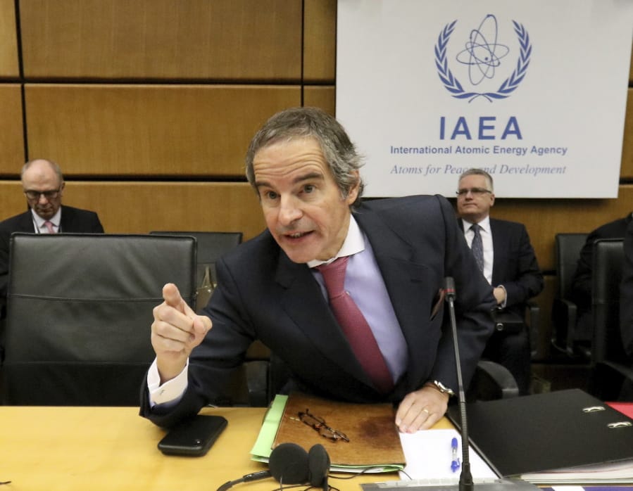 Director General of International Atomic Energy Agency, IAEA, Rafael Mariano Grossi from Argentina, talks prior to the start of the IAEA board of governors meeting at the International Center in Vienna, Austria, Monday, March 9, 2020.