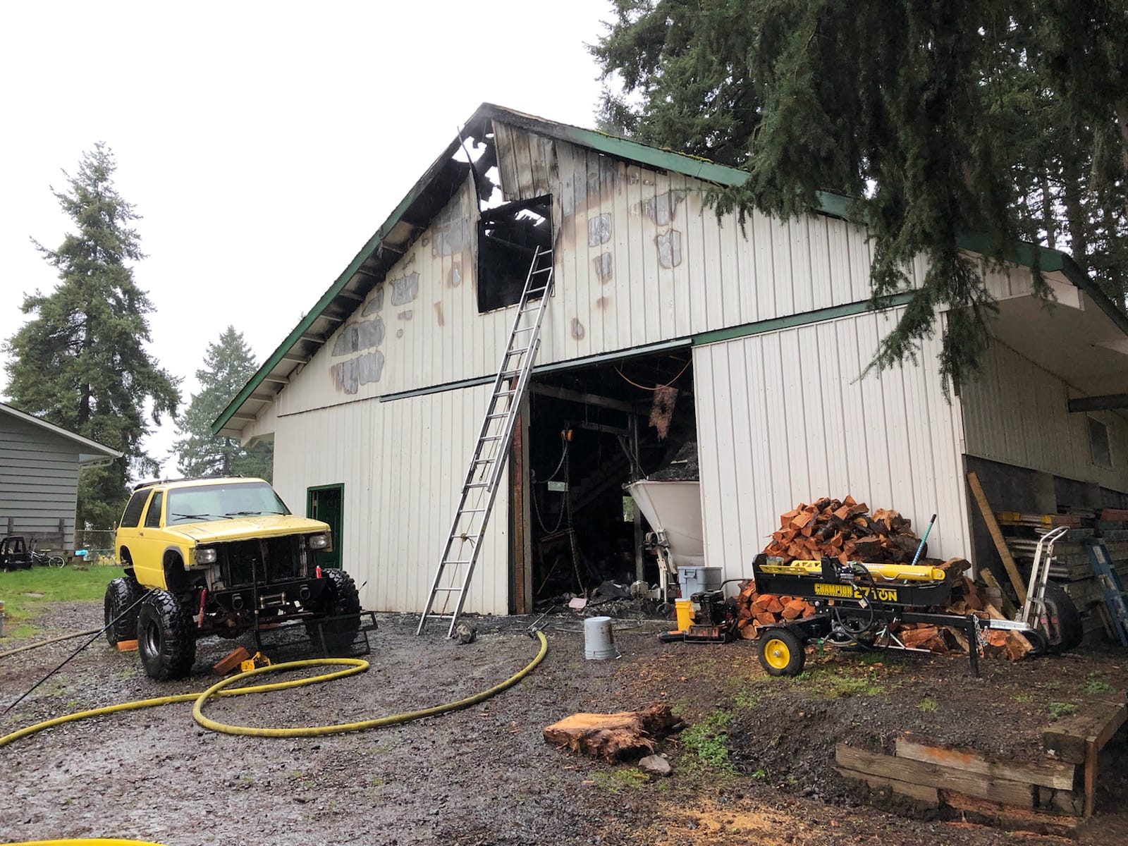 Vancouver Fire Department crews and other agencies responded to a shop fire Friday morning in the Barberton area. There were no injuries.