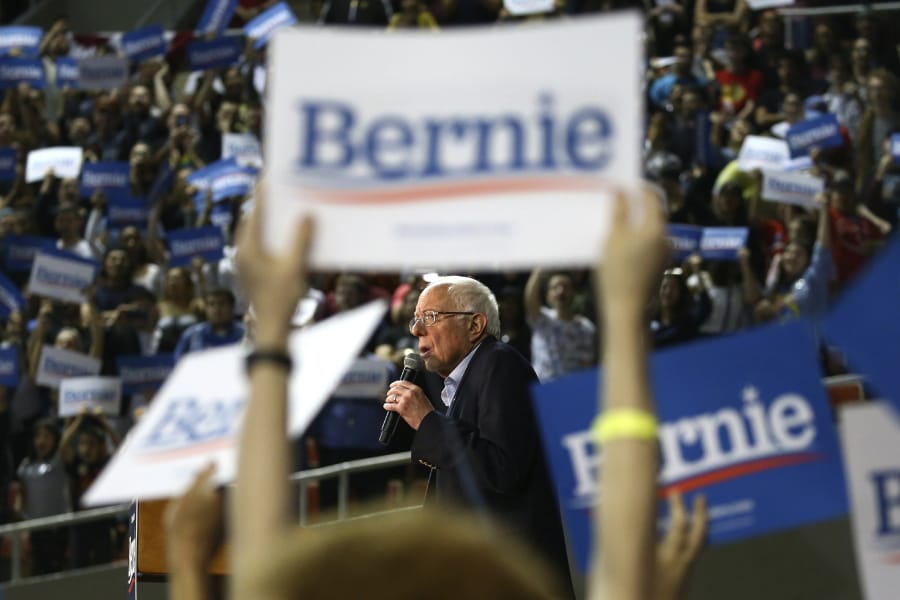 Democratic presidential candidate Sen. Bernie Sanders, I-Vt., speaks at a campaign rally Thursday, March 5, 2020, in Phoenix. (AP Photo/Ross D.