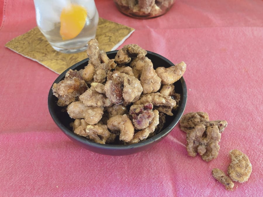 A bowl of candied nuts is easy to whip up.