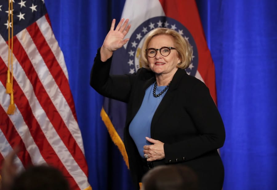 Sen. Claire McCaskill, D-Mo., steps on stage to deliver a concession speech Nov. 6, 2018, in St. Louis. The two-term senator from Missouri lost her seat in the 2018 midterm election but is now making waves as a plainspoken analyst for NBC News.