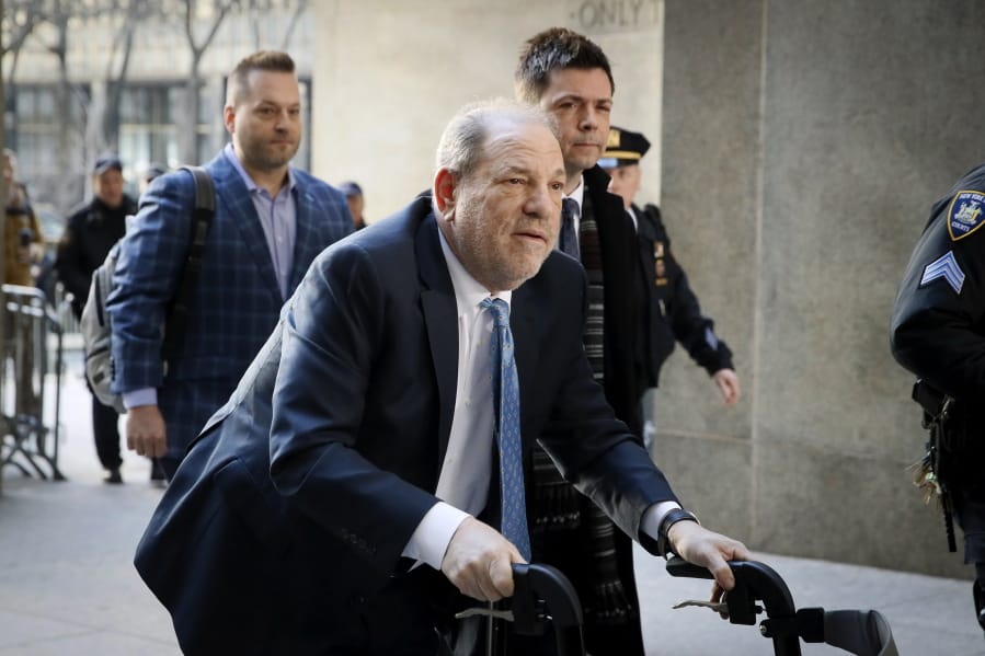 Harvey Weinstein arrives at a Manhattan courthouse Feb. 24 during his rape trial in New York.