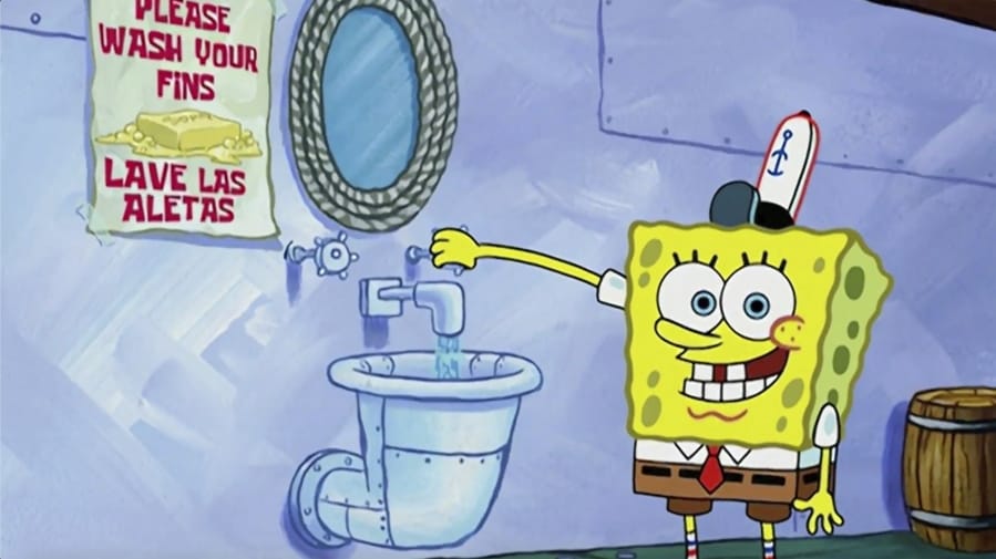 This image released by Nickelodeon shows animated character SpongeBob SquarePants demonstrating effective handwashing in a video to be shown on Nickelodeon&#039;s cable and digital platforms. Nickelodeon is airing a special with a &quot;kid&#039;s-eye view&quot; of the coronavirus pandemic to address youngsters&#039; concerns and help families weather the crisis, the channel said Friday.  The special, also showing on TeenNick and Nicktoons, is part of the #KidsTogether initiative that launched this month and enlists familiar Nick faces to help people stay healthy and active.