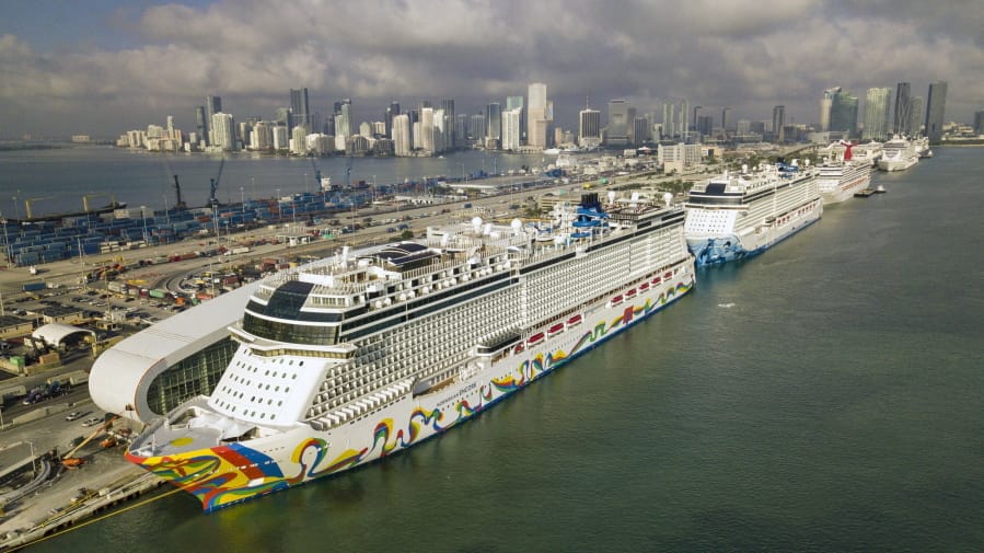 The Norwegian Encore cruise ship is docked Thursday at the Port of Miami in Miami.