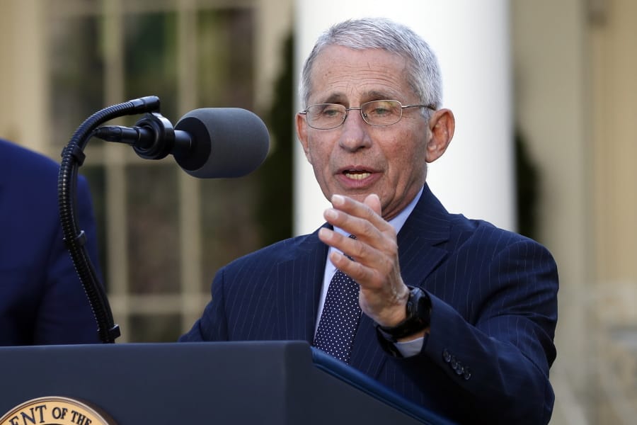 Dr. Anthony Fauci, director of the National Institute of Allergy and Infectious Diseases, speaks about the coronavirus in the Rose Garden of the White House, Monday, March 30, 2020, in Washington.